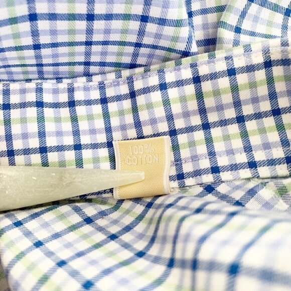 MICHAEL Michael Kors blue green plaid long sleeve non iron collared button down - Picture 7 of 9